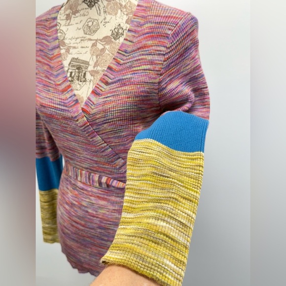 SUNDANCE  Multicolor V-Neck long sleeve wrap sweater size L - Picture 3 of 13